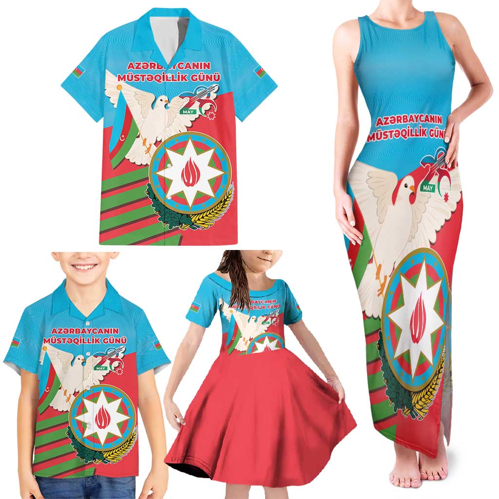Azerbaijan Independence Day Family Matching Tank Maxi Dress and Hawaiian Shirt Mustəqillik Gunu