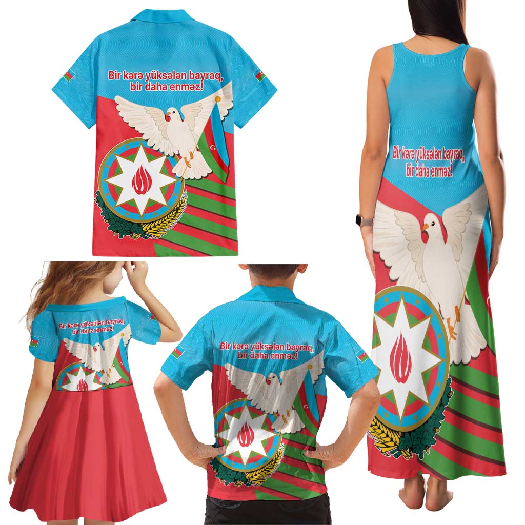 Azerbaijan Independence Day Family Matching Tank Maxi Dress and Hawaiian Shirt Mustəqillik Gunu