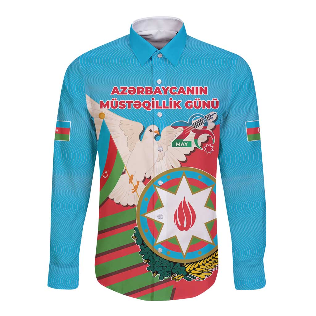 Azerbaijan Independence Day Long Sleeve Button Shirt Mustəqillik Gunu