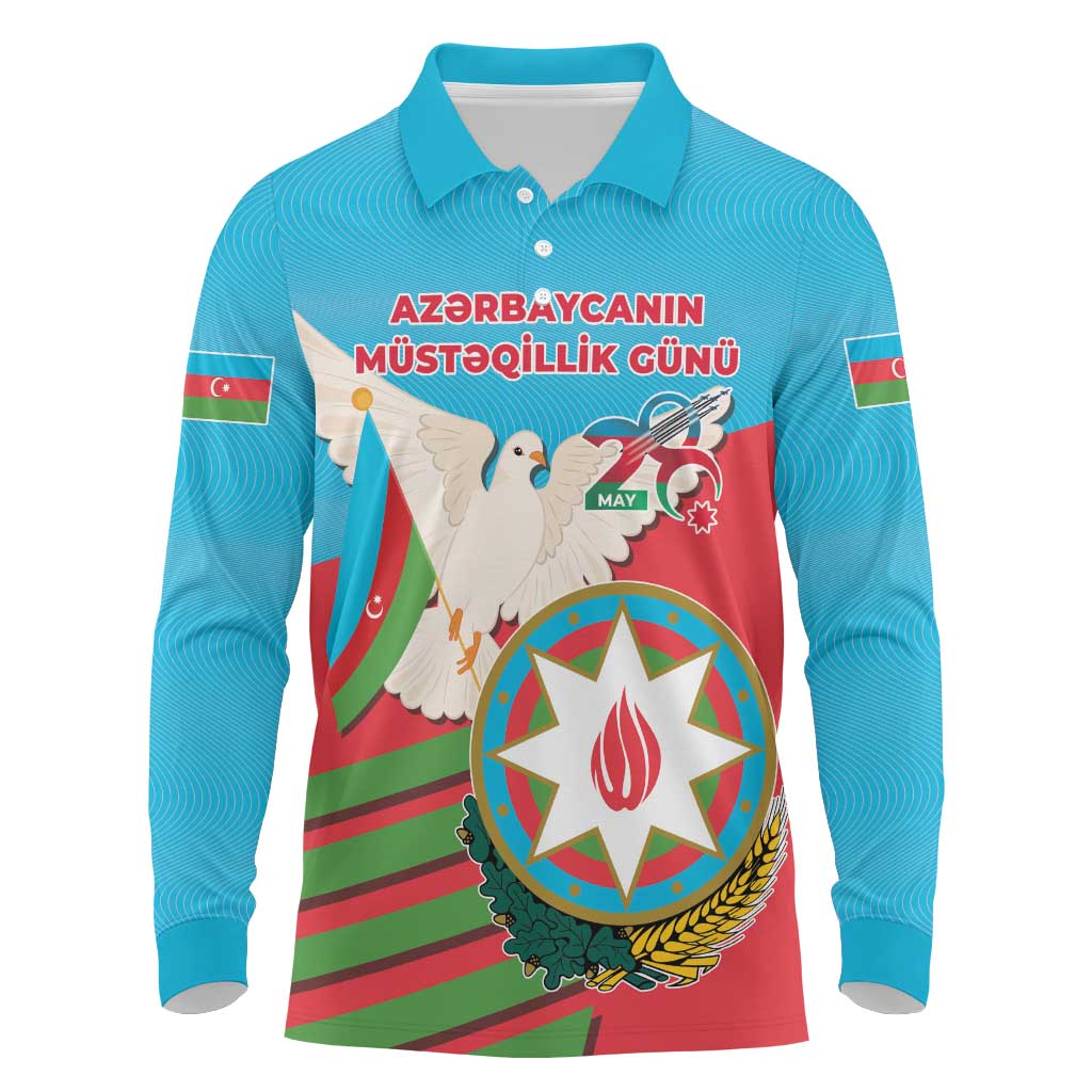 Azerbaijan Independence Day Long Sleeve Polo Shirt Mustəqillik Gunu