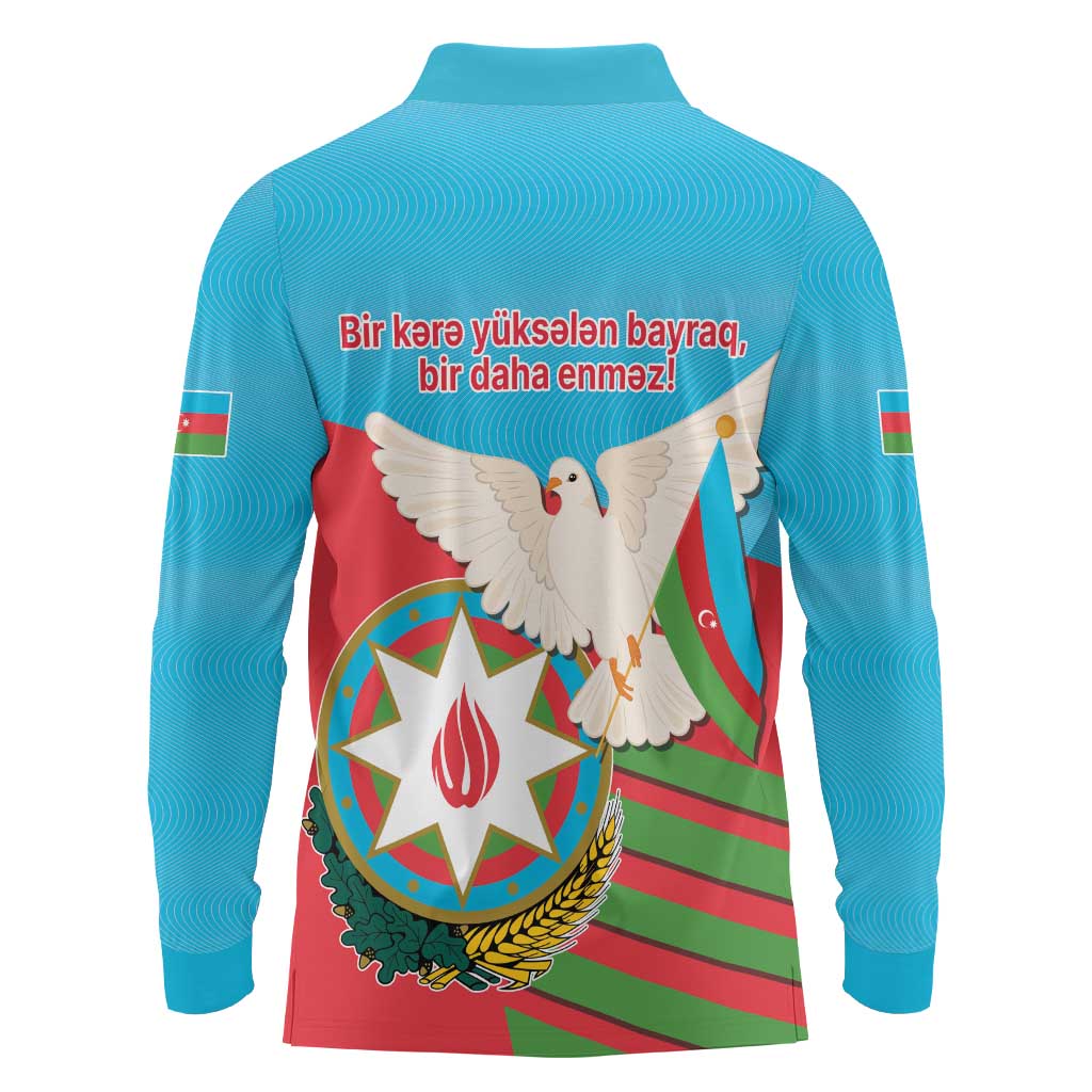 Azerbaijan Independence Day Long Sleeve Polo Shirt Mustəqillik Gunu