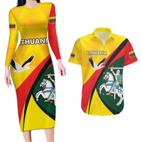 Lithuania Coat of Arms Couples Matching Long Sleeve Bodycon Dress and Hawaiian Shirt Vytis and Gandras