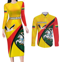 Lithuania Coat of Arms Couples Matching Long Sleeve Bodycon Dress and Long Sleeve Button Shirt Vytis and Gandras