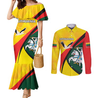 Lithuania Coat of Arms Couples Matching Mermaid Dress and Long Sleeve Button Shirt Vytis and Gandras