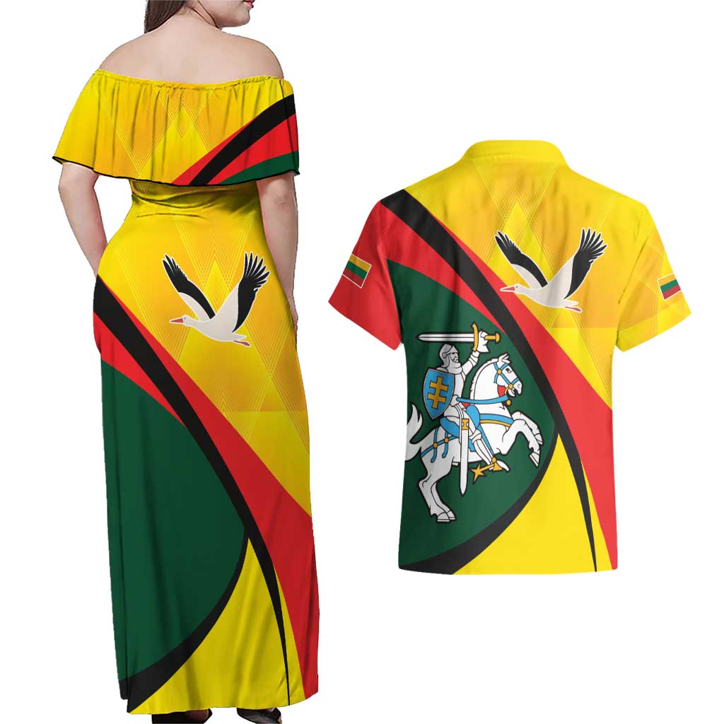 Lithuania Coat of Arms Couples Matching Off Shoulder Maxi Dress and Hawaiian Shirt Vytis and Gandras
