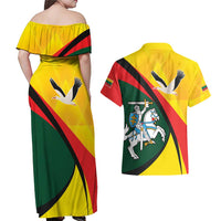 Lithuania Coat of Arms Couples Matching Off Shoulder Maxi Dress and Hawaiian Shirt Vytis and Gandras