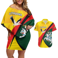 Lithuania Coat of Arms Couples Matching Off Shoulder Short Dress and Hawaiian Shirt Vytis and Gandras