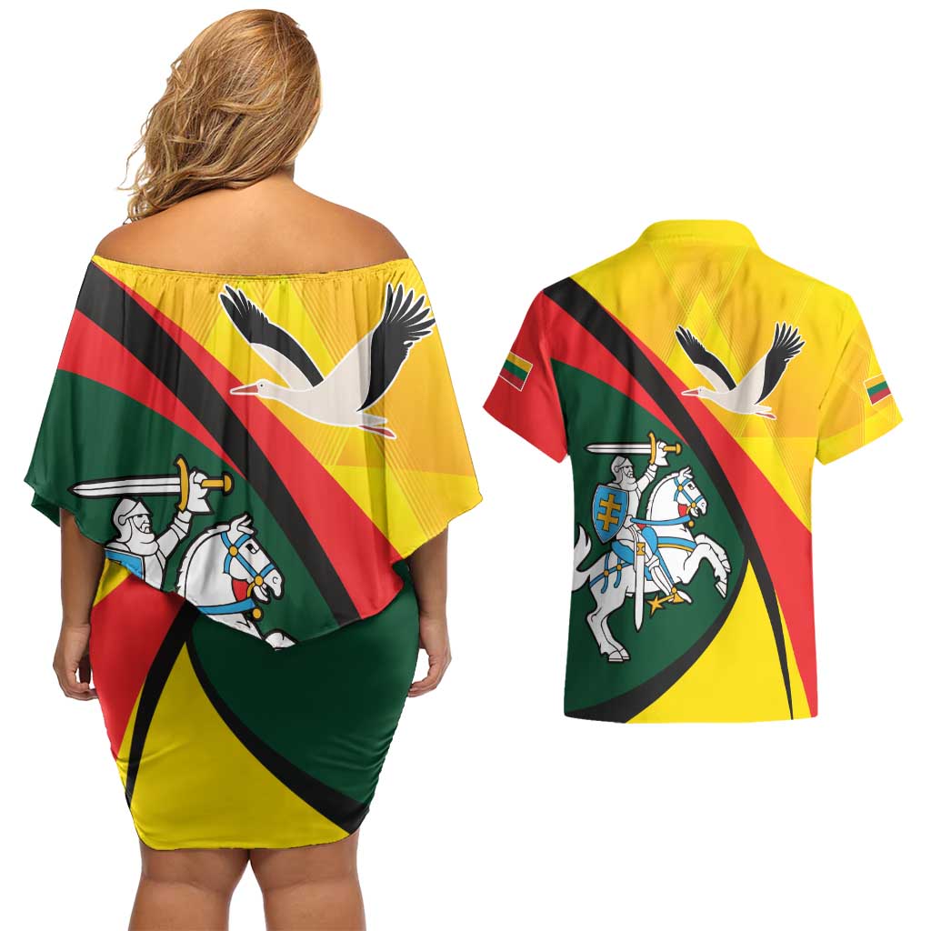 Lithuania Coat of Arms Couples Matching Off Shoulder Short Dress and Hawaiian Shirt Vytis and Gandras
