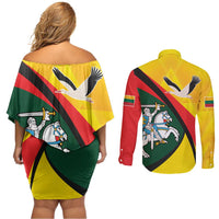 Lithuania Coat of Arms Couples Matching Off Shoulder Short Dress and Long Sleeve Button Shirt Vytis and Gandras