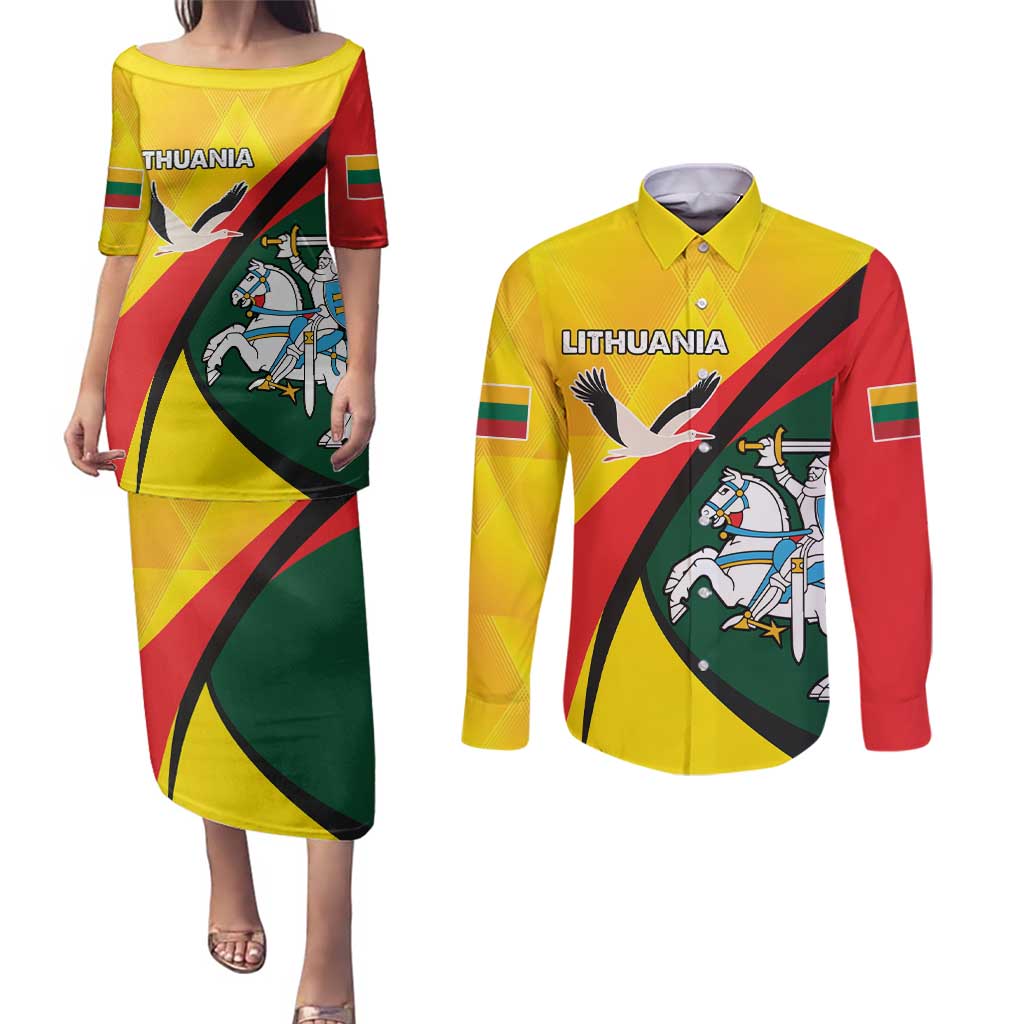 Lithuania Coat of Arms Couples Matching Puletasi and Long Sleeve Button Shirt Vytis and Gandras