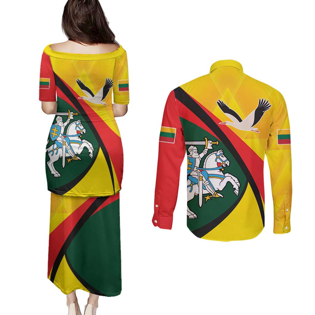 Lithuania Coat of Arms Couples Matching Puletasi and Long Sleeve Button Shirt Vytis and Gandras