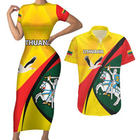 Lithuania Coat of Arms Couples Matching Short Sleeve Bodycon Dress and Hawaiian Shirt Vytis and Gandras