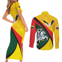Lithuania Coat of Arms Couples Matching Short Sleeve Bodycon Dress and Long Sleeve Button Shirt Vytis and Gandras