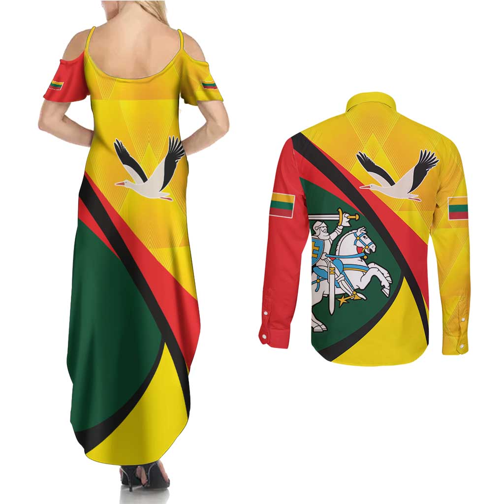 Lithuania Coat of Arms Couples Matching Summer Maxi Dress and Long Sleeve Button Shirt Vytis and Gandras