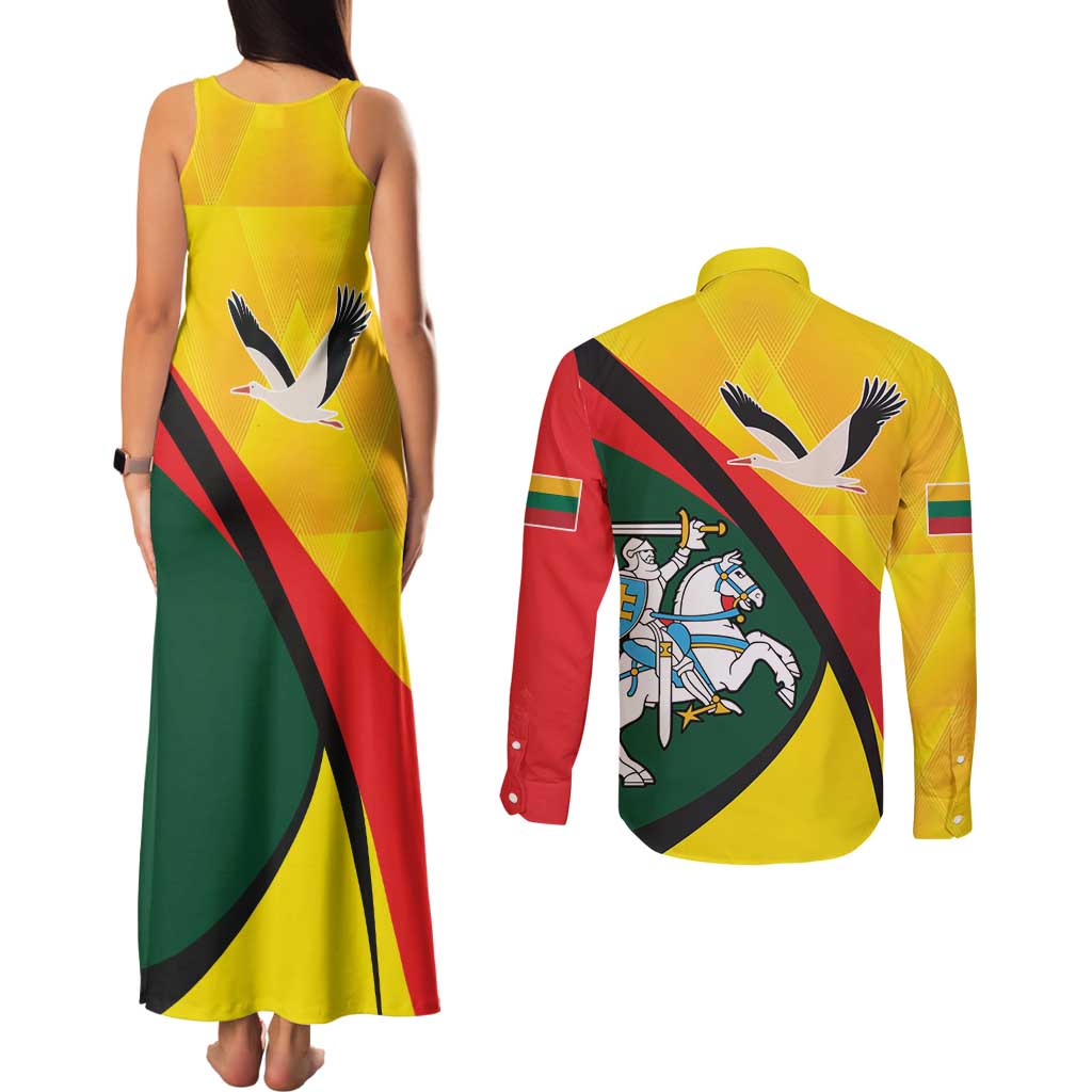 Lithuania Coat of Arms Couples Matching Tank Maxi Dress and Long Sleeve Button Shirt Vytis and Gandras