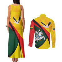Lithuania Coat of Arms Couples Matching Tank Maxi Dress and Long Sleeve Button Shirt Vytis and Gandras