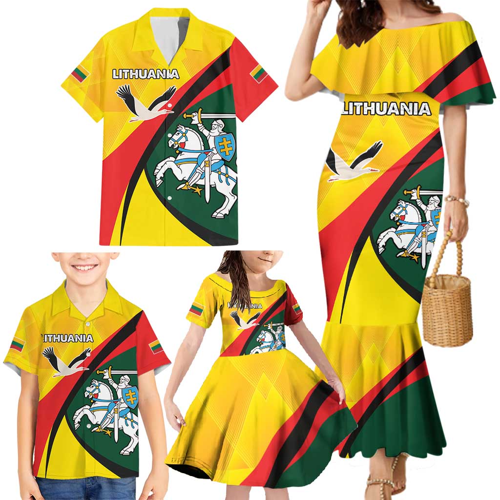 Lithuania Coat of Arms Family Matching Mermaid Dress and Hawaiian Shirt Vytis and Gandras