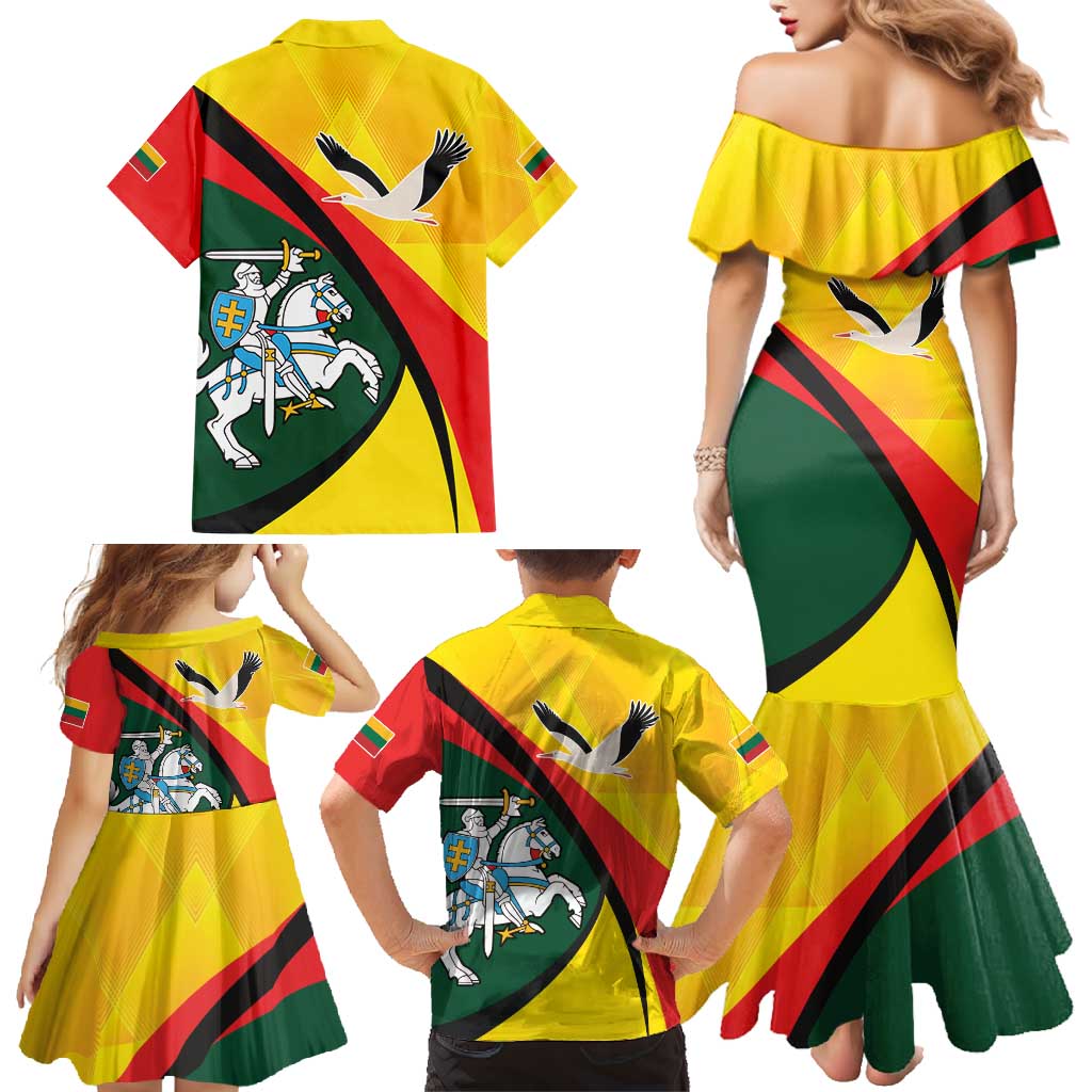 Lithuania Coat of Arms Family Matching Mermaid Dress and Hawaiian Shirt Vytis and Gandras