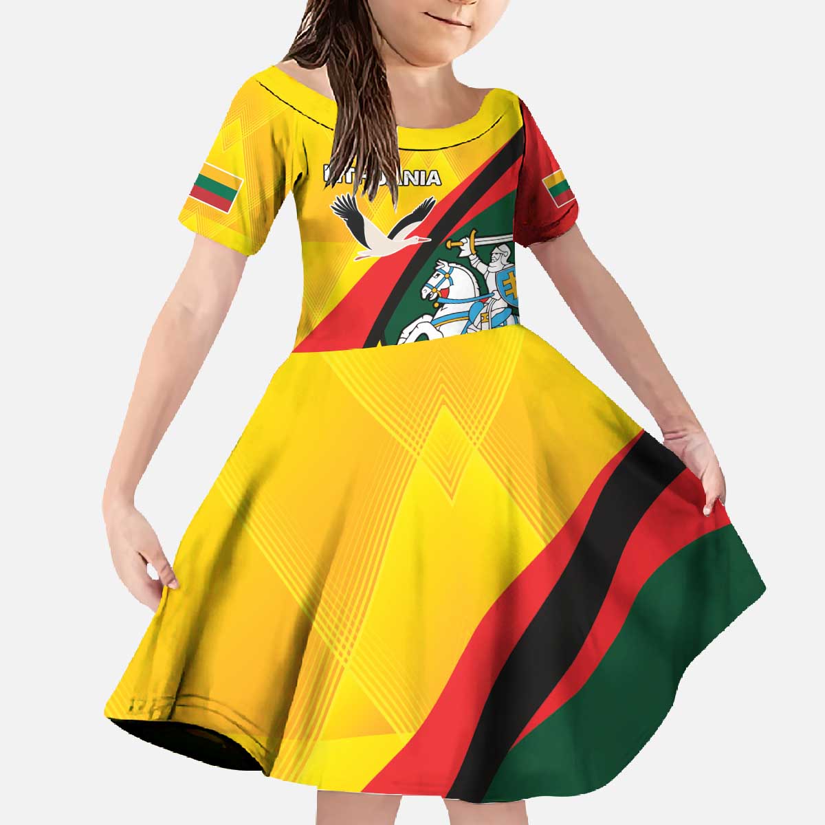 Lithuania Coat of Arms Family Matching Off The Shoulder Long Sleeve Dress and Hawaiian Shirt Vytis and Gandras