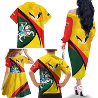 Lithuania Coat of Arms Family Matching Off The Shoulder Long Sleeve Dress and Hawaiian Shirt Vytis and Gandras