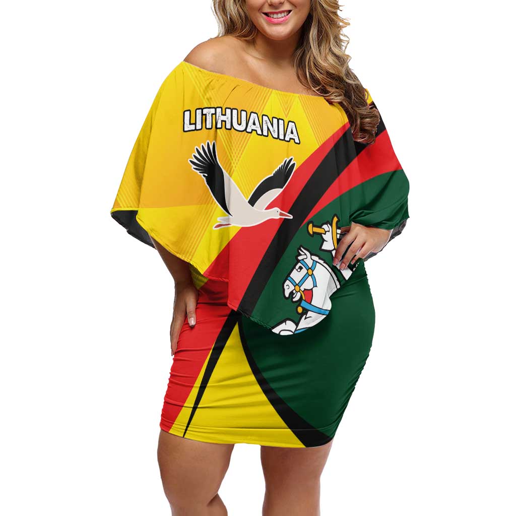 Lithuania Coat of Arms Family Matching Off Shoulder Short Dress and Hawaiian Shirt Vytis and Gandras