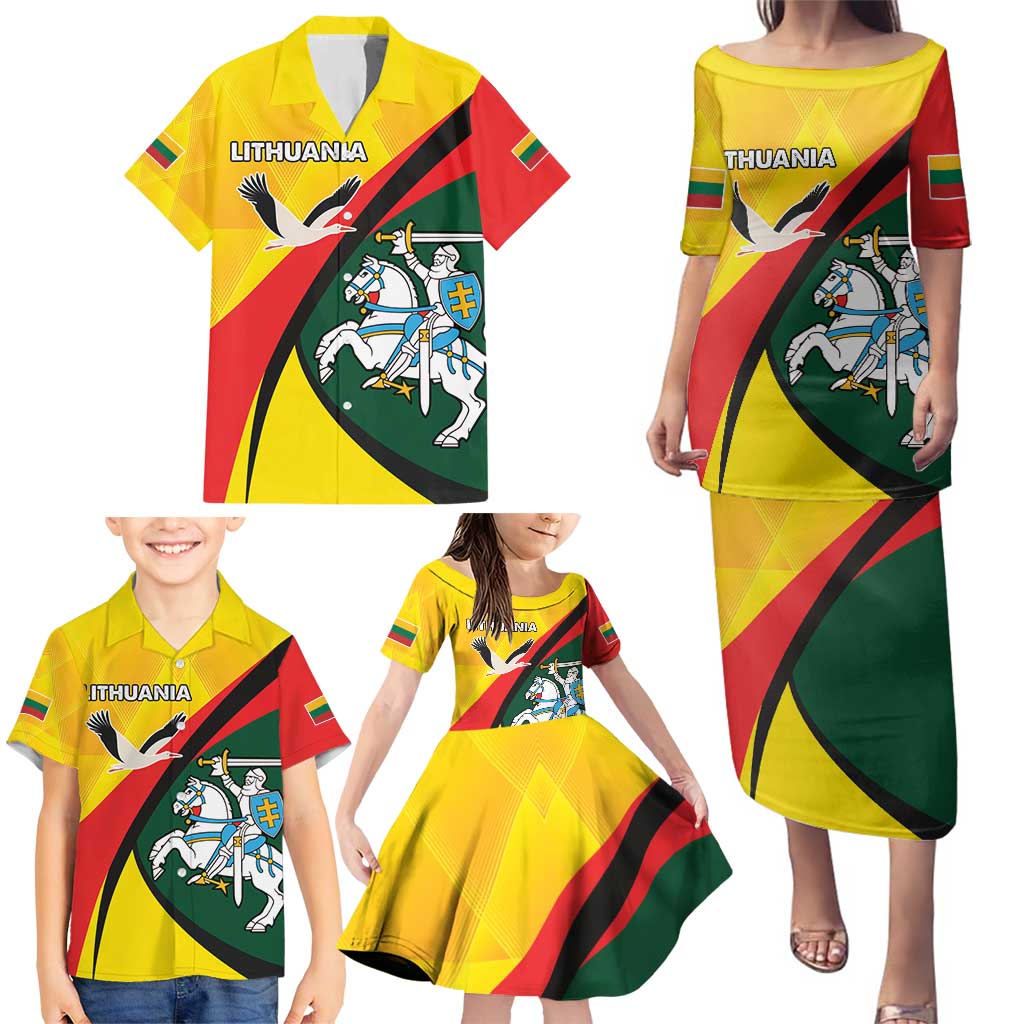 Lithuania Coat of Arms Family Matching Puletasi and Hawaiian Shirt Vytis and Gandras