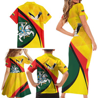 Lithuania Coat of Arms Family Matching Short Sleeve Bodycon Dress and Hawaiian Shirt Vytis and Gandras