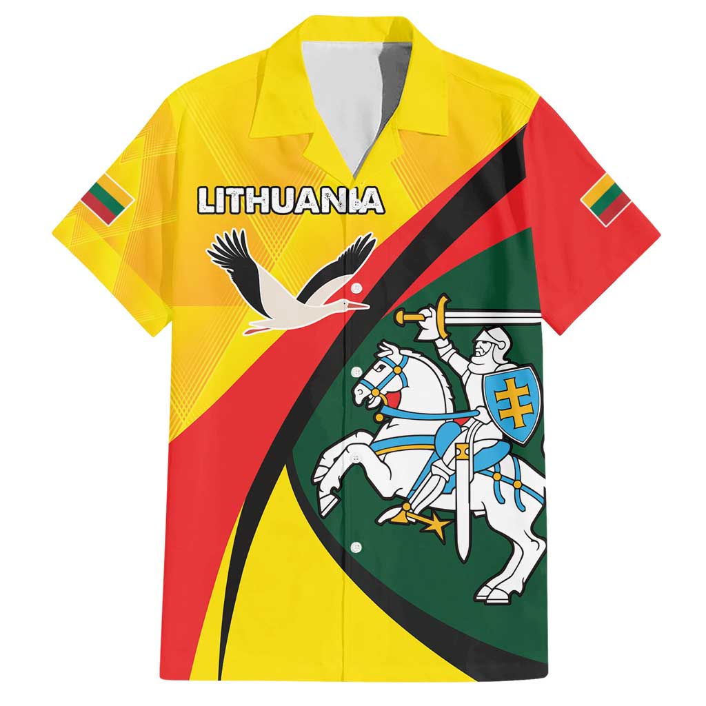 Lithuania Coat of Arms Family Matching Short Sleeve Bodycon Dress and Hawaiian Shirt Vytis and Gandras