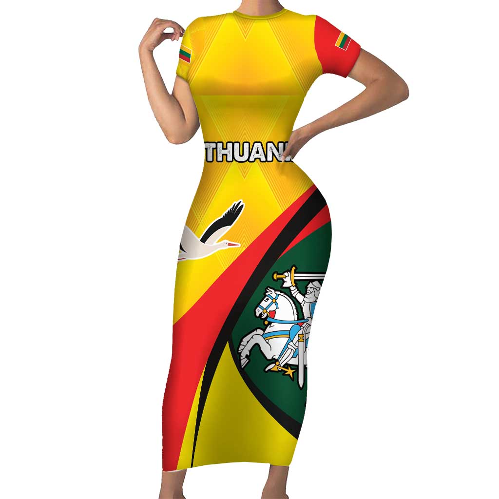 Lithuania Coat of Arms Family Matching Short Sleeve Bodycon Dress and Hawaiian Shirt Vytis and Gandras