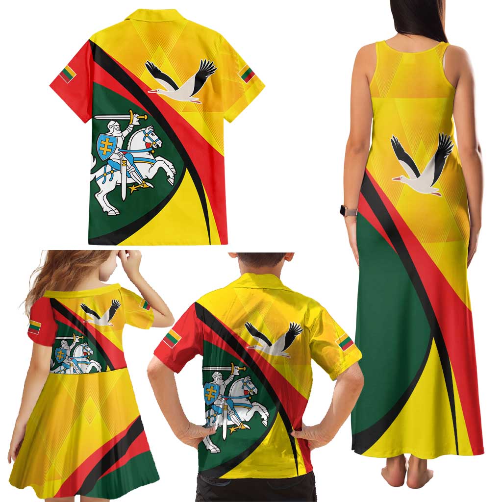 Lithuania Coat of Arms Family Matching Tank Maxi Dress and Hawaiian Shirt Vytis and Gandras