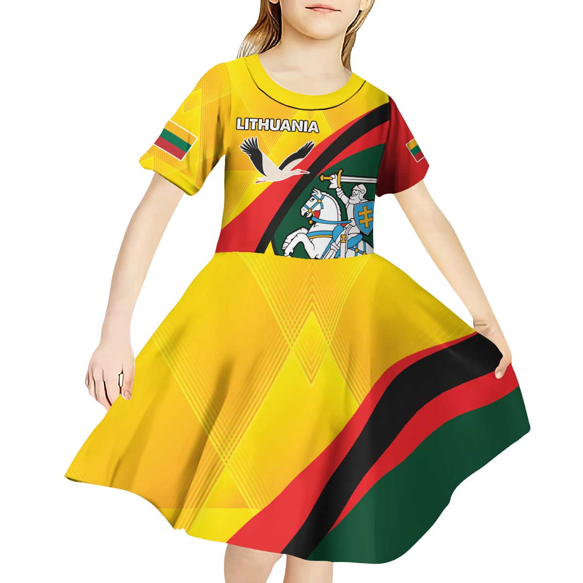 Lithuania Coat of Arms Kid Short Sleeve Dress Vytis and Gandras