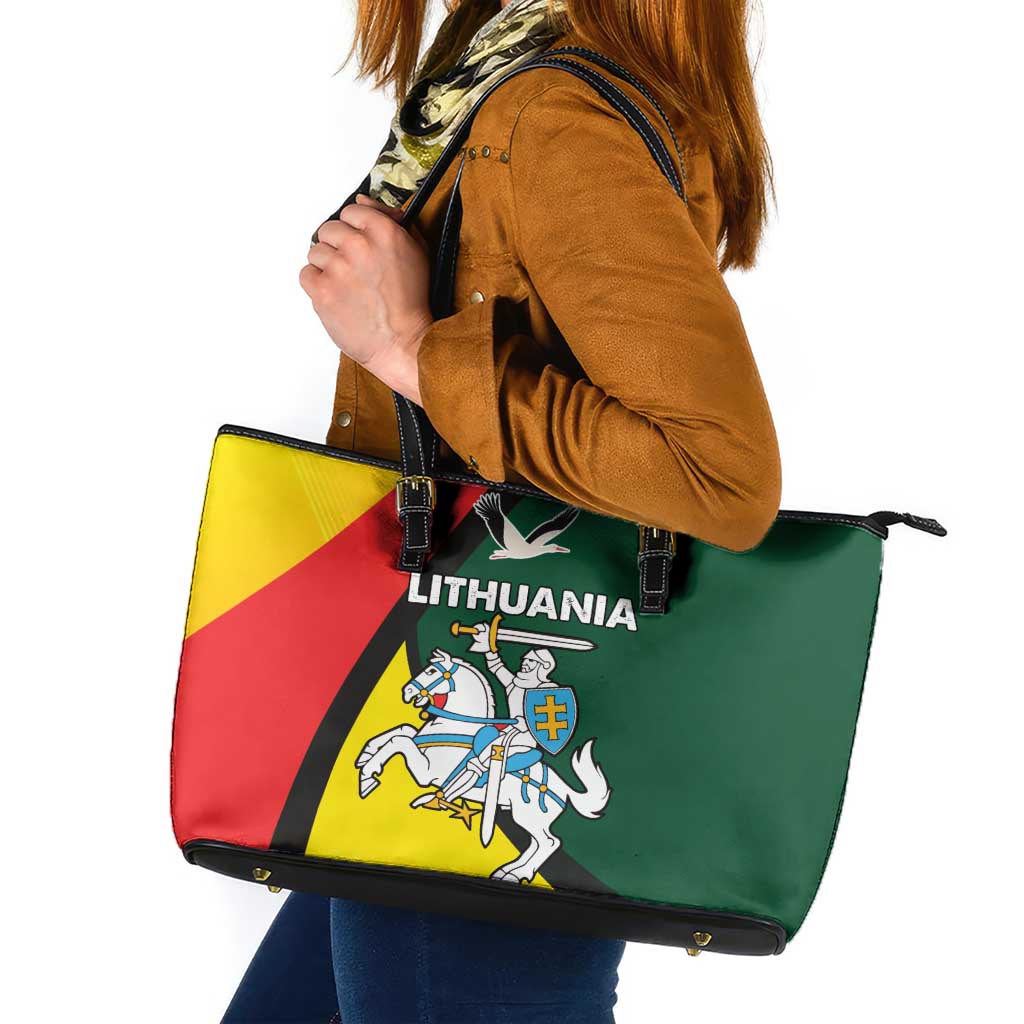 Lithuania Coat of Arms Leather Tote Bag Vytis and Gandras