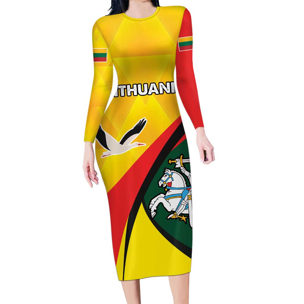 Lithuania Coat of Arms Long Sleeve Bodycon Dress Vytis and Gandras