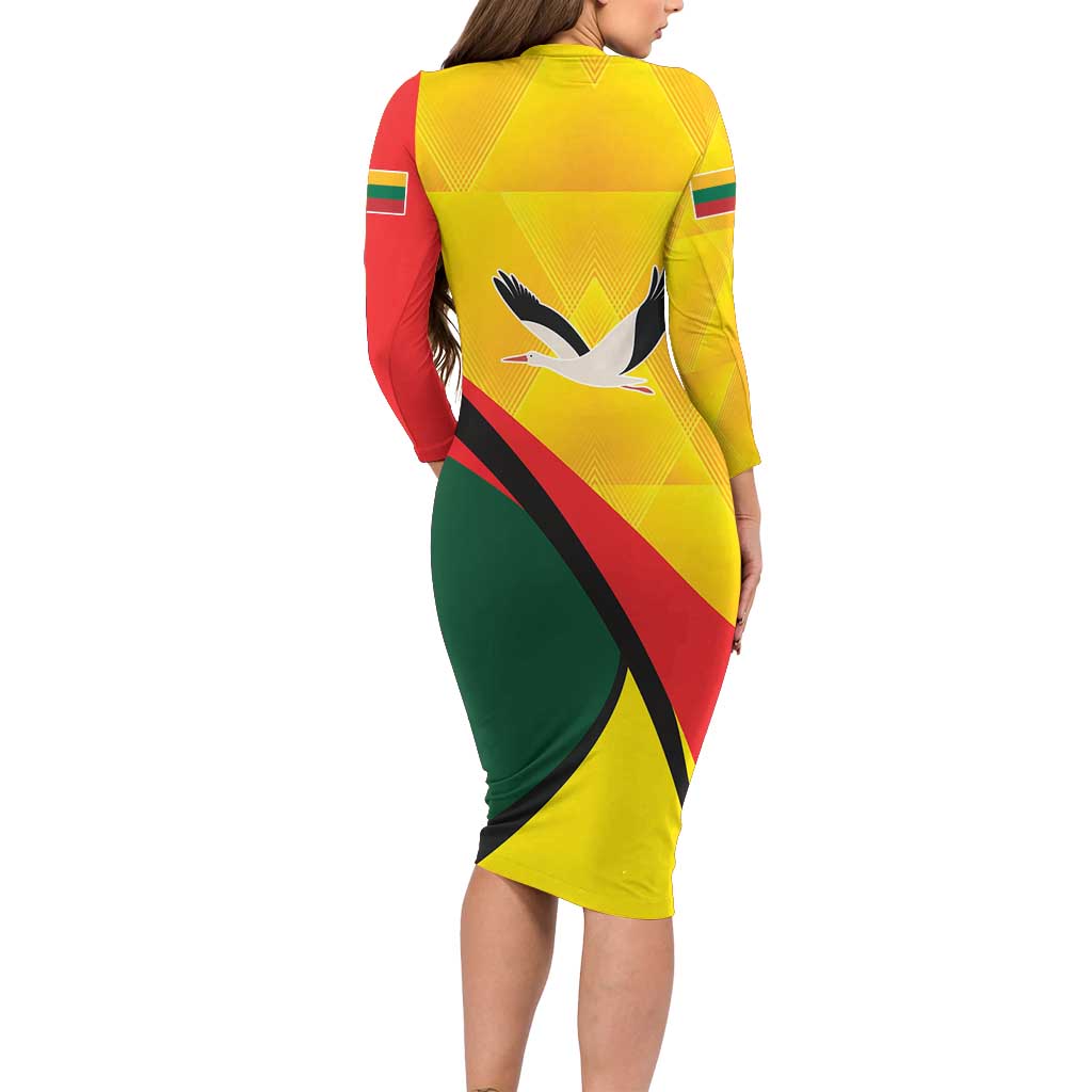 Lithuania Coat of Arms Long Sleeve Bodycon Dress Vytis and Gandras
