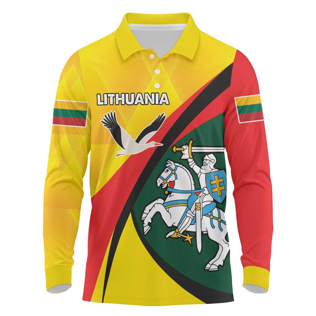 Lithuania Coat of Arms Long Sleeve Polo Shirt Vytis and Gandras