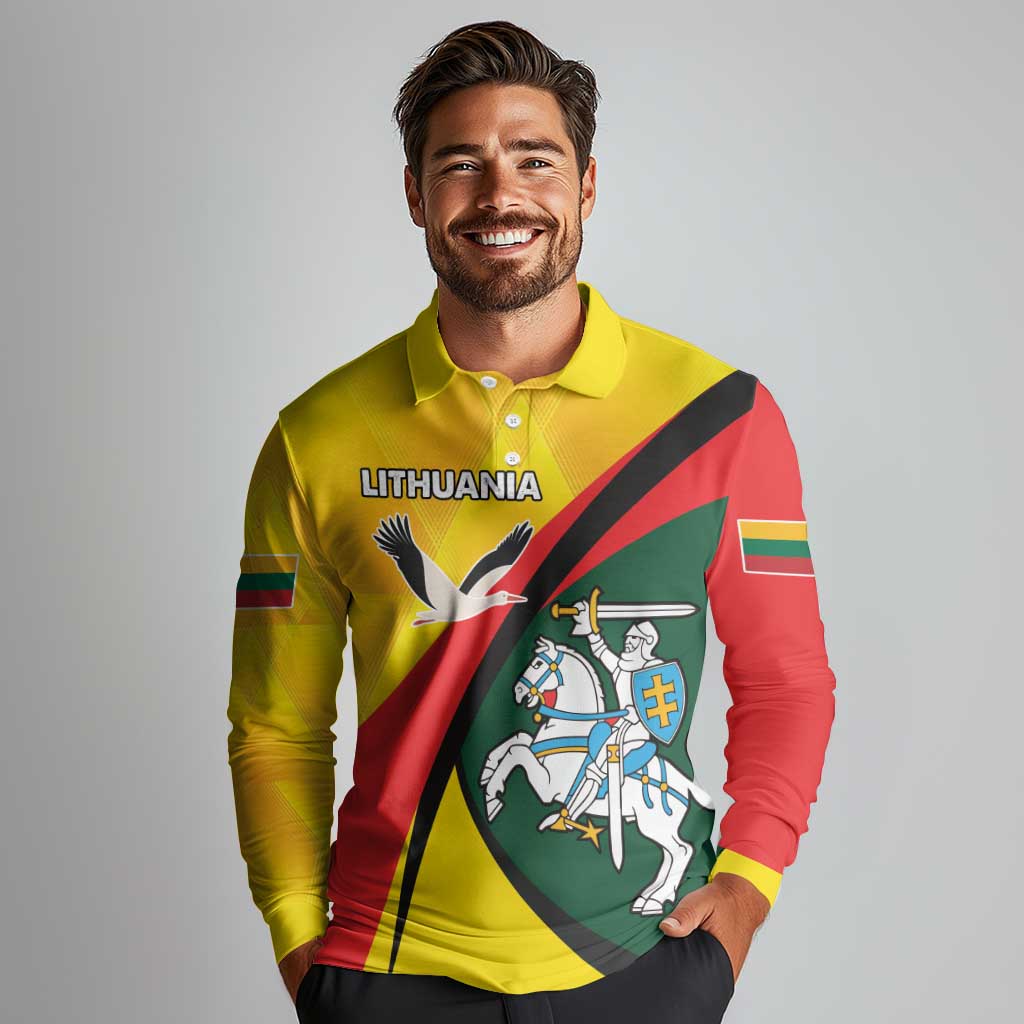 Lithuania Coat of Arms Long Sleeve Polo Shirt Vytis and Gandras