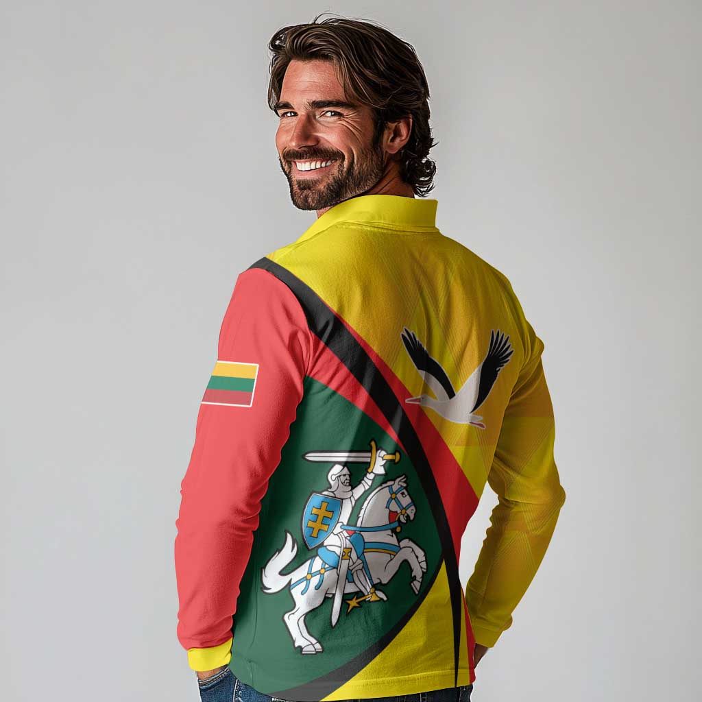 Lithuania Coat of Arms Long Sleeve Polo Shirt Vytis and Gandras