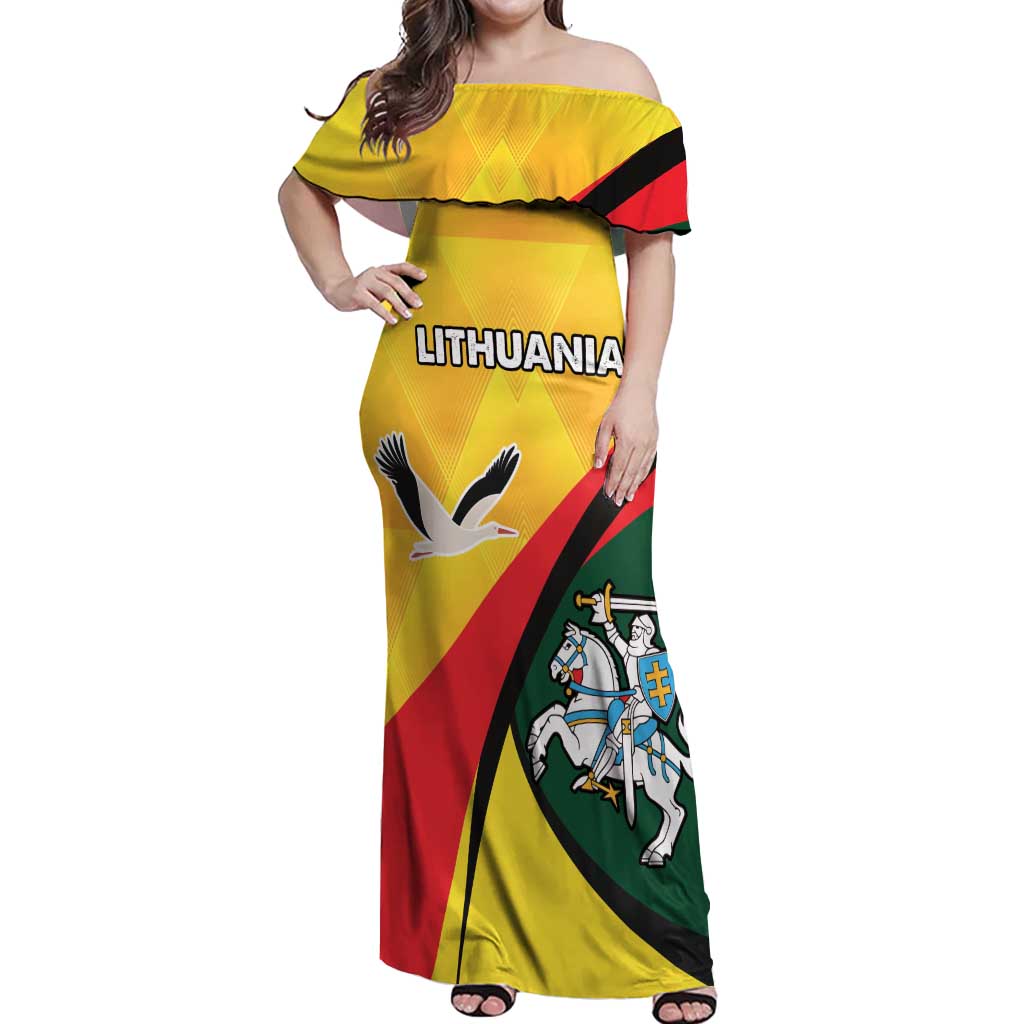 Lithuania Coat of Arms Off Shoulder Maxi Dress Vytis and Gandras