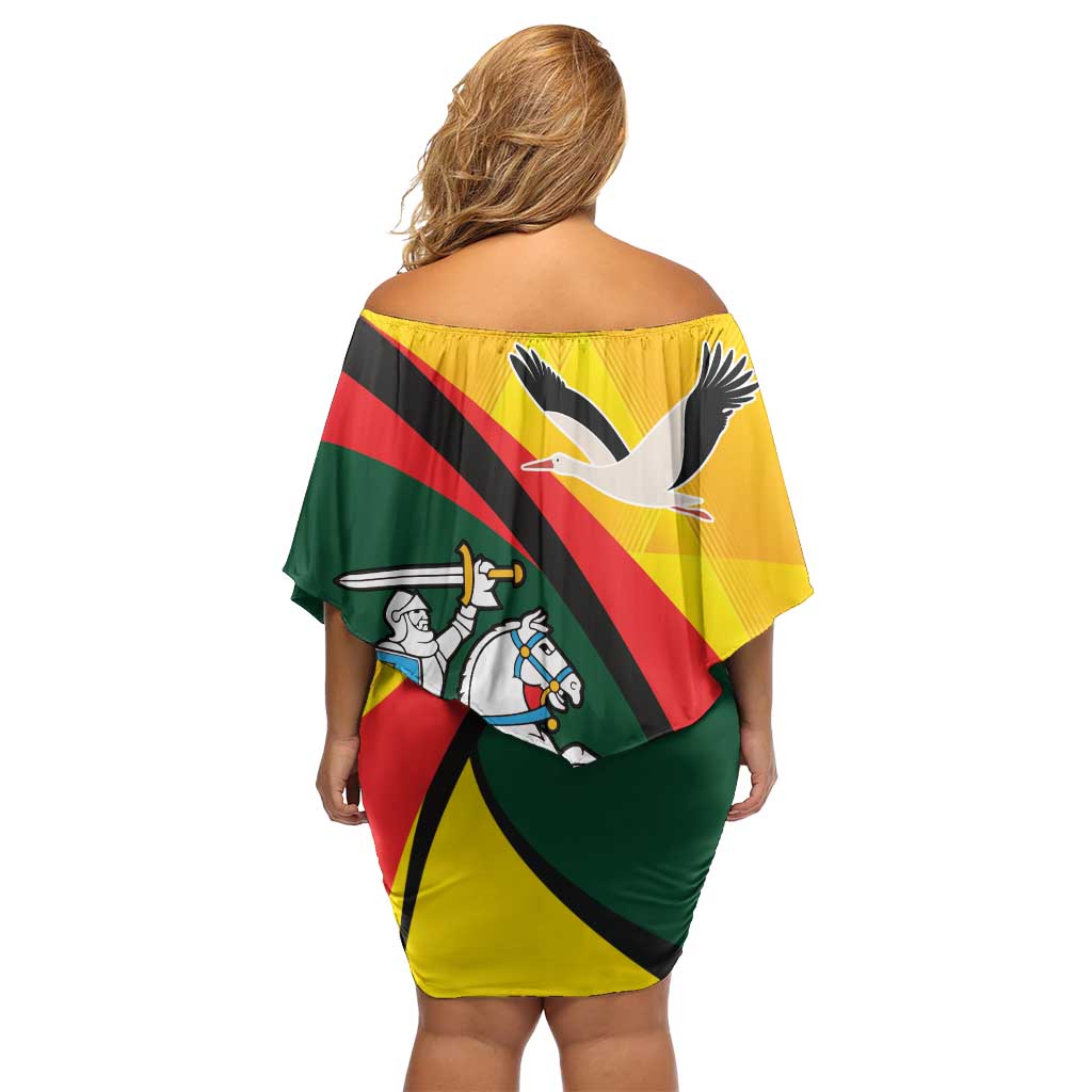 Lithuania Coat of Arms Off Shoulder Short Dress Vytis and Gandras