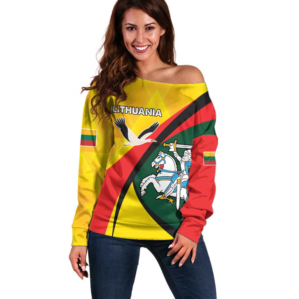 Lithuania Coat of Arms Off Shoulder Sweater Vytis and Gandras