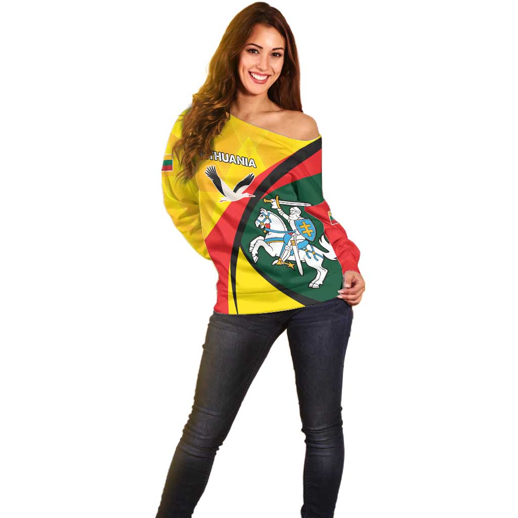 Lithuania Coat of Arms Off Shoulder Sweater Vytis and Gandras