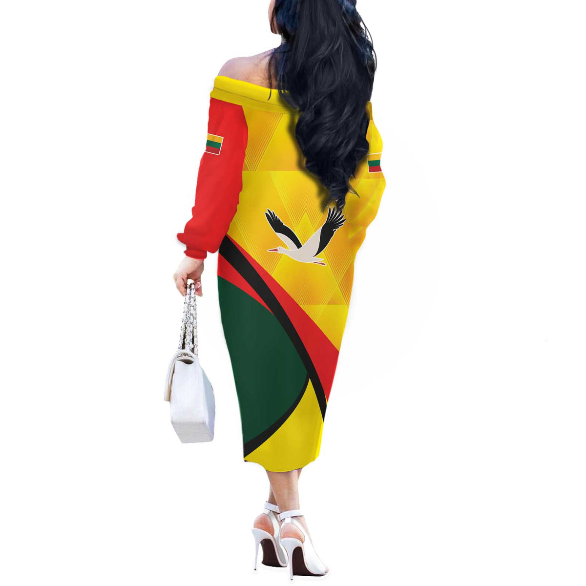 Lithuania Coat of Arms Off The Shoulder Long Sleeve Dress Vytis and Gandras