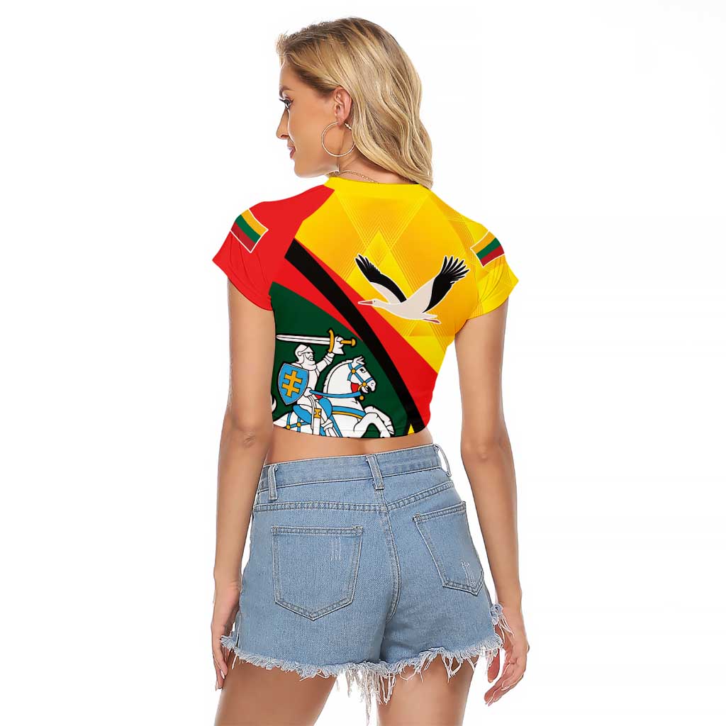 Lithuania Coat of Arms Raglan Cropped T Shirt Vytis and Gandras LT17 - Wonder Print Shop
