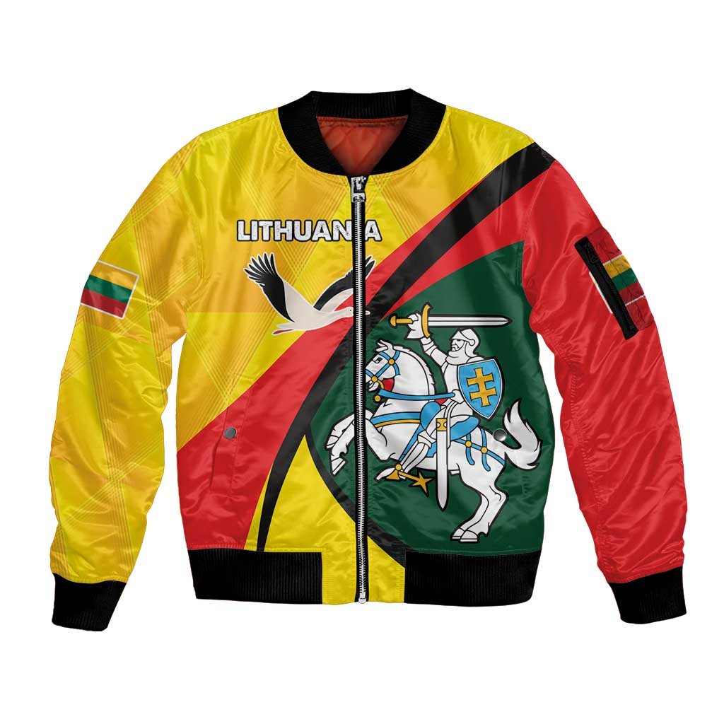 Lithuania Coat of Arms Sleeve Zip Bomber Jacket Vytis and Gandras LT17 - Wonder Print Shop