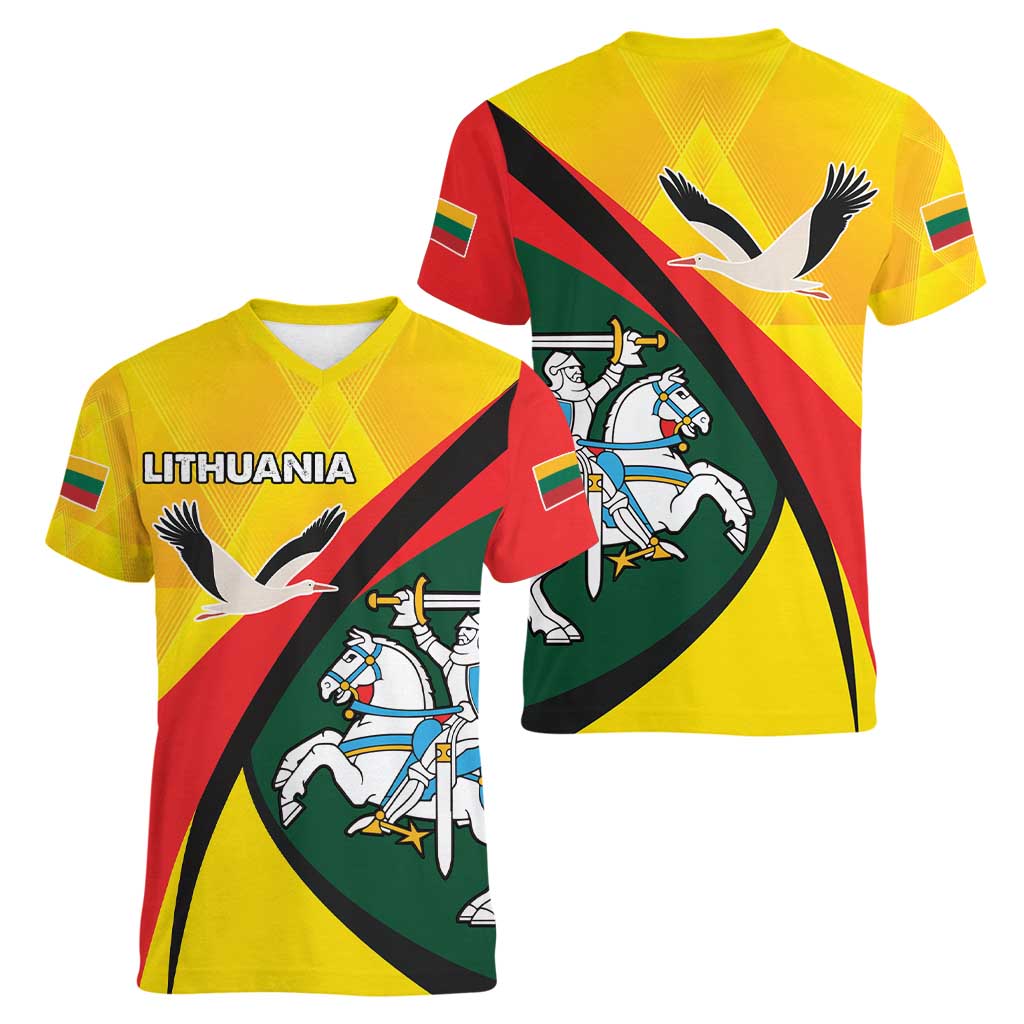 Lithuania Coat of Arms Women V-Neck T-Shirt Vytis and Gandras LT17 - Wonder Print Shop