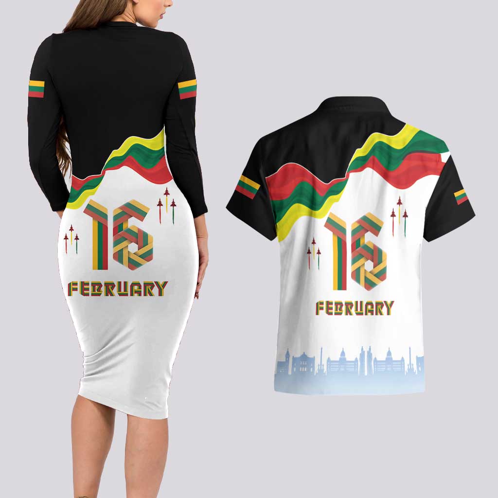 Lithuania Independence Day Couples Matching Long Sleeve Bodycon Dress and Hawaiian Shirt 16th February