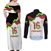 Lithuania Independence Day Couples Matching Off Shoulder Maxi Dress and Long Sleeve Button Shirt 16th February