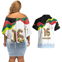 Lithuania Independence Day Couples Matching Off Shoulder Short Dress and Hawaiian Shirt 16th February