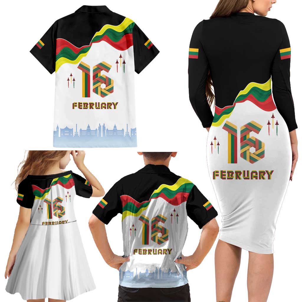 Lithuania Independence Day Family Matching Long Sleeve Bodycon Dress and Hawaiian Shirt 16th February