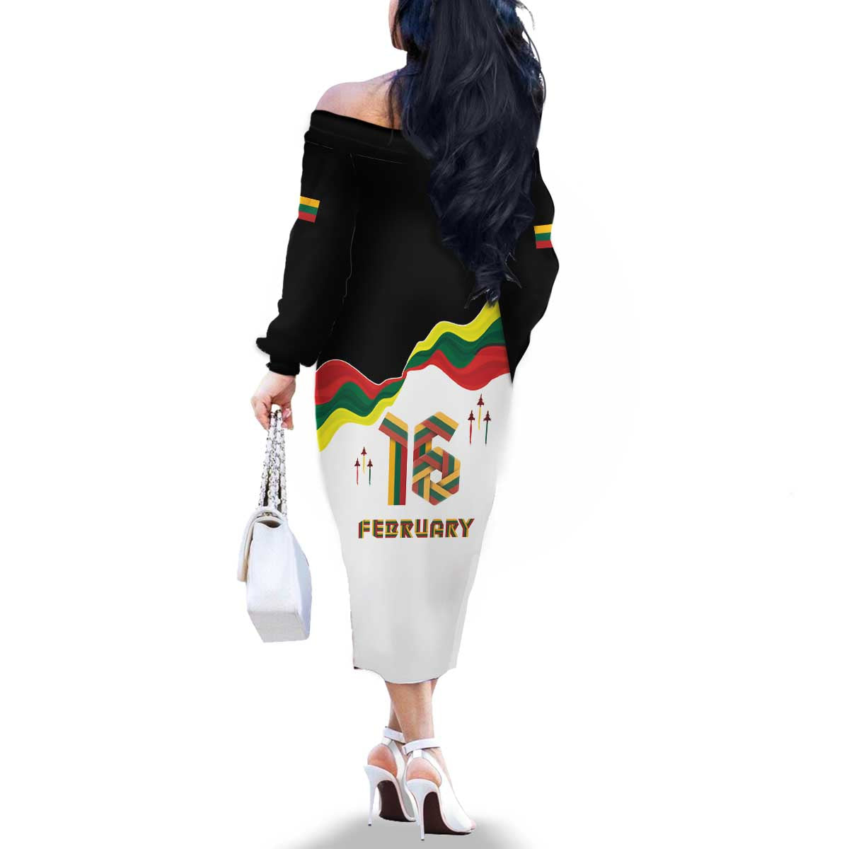 Lithuania Independence Day Family Matching Off The Shoulder Long Sleeve Dress and Hawaiian Shirt 16th February